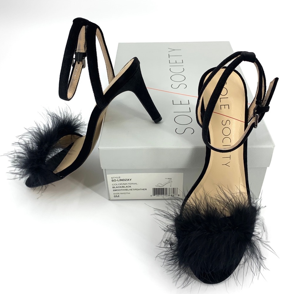 SOLE SOCIETY NEW Lindzay Feather Velvet Sandal: 8M - Picture 5 of 8